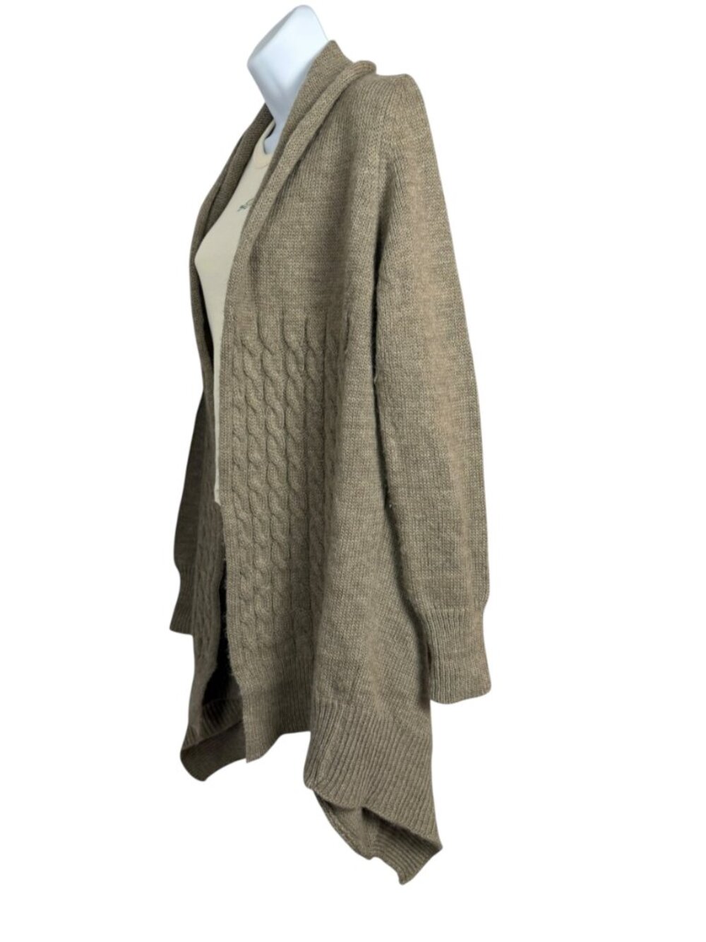 Berretti Mohair Wool Blend Women’s M Cable Knit Draped Cardigan Taupe